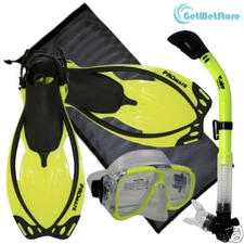 Snorkeling Diving Mask Dry Snorkel Fins Flippers Bag Gear Set