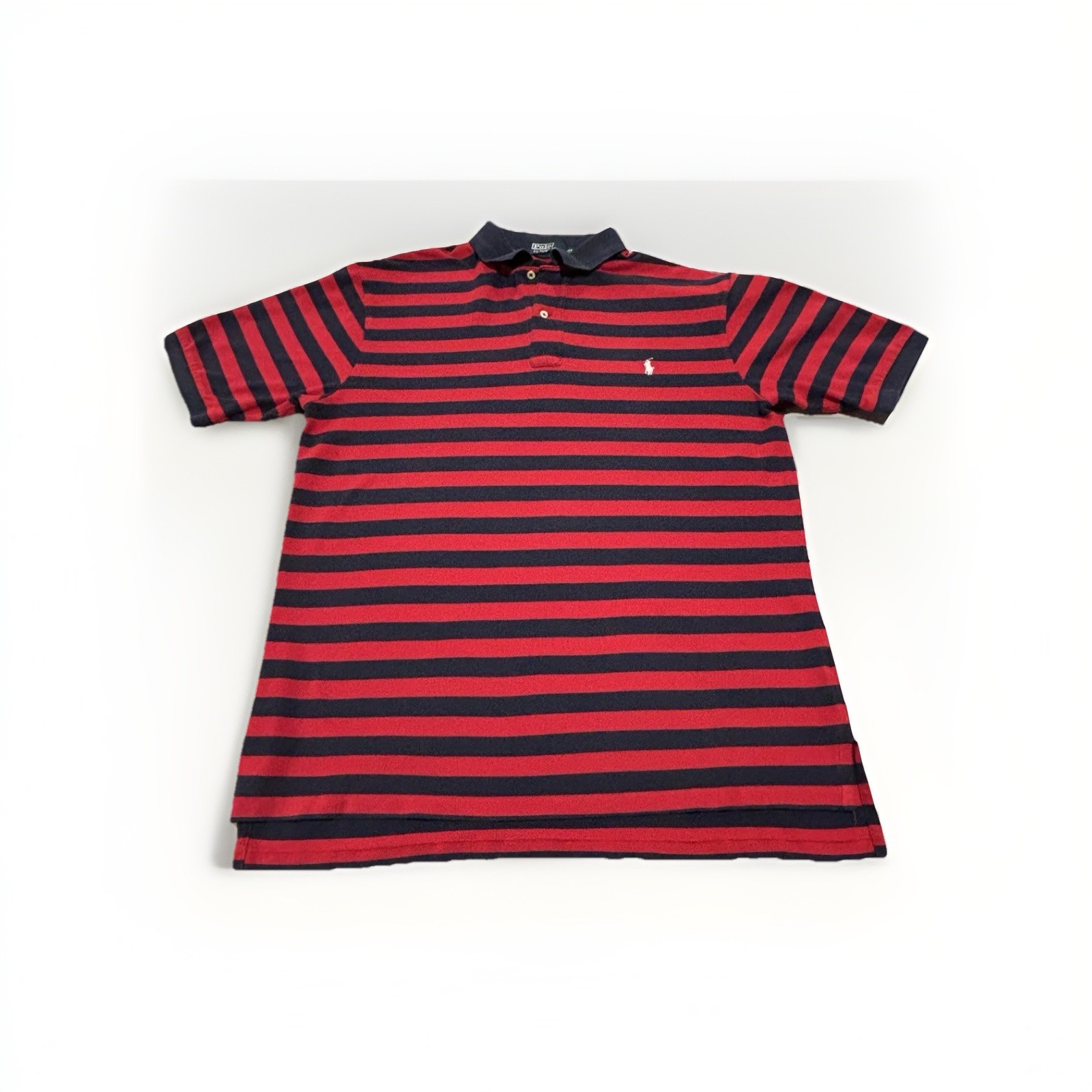 Polo Ralph Lauren Shirt Mens XLT Tall Red Navy Blue Striped Pique Short Sleeve
