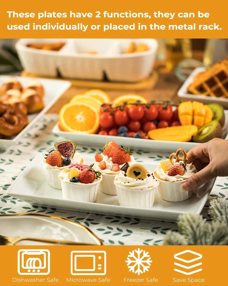 3 Tier Serving Stand Porcelain Serving Platter Tier Serving Trays with Collap... - Image 4 of 4