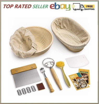 RORECAY Bread Banneton Proofing Basket Set, 9 Inch Round & 10 Inch Oval Cane ...