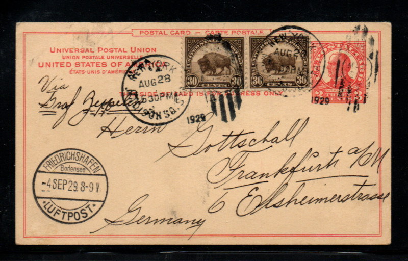 POSTAL CARD 1929 POSTMARKVIA GRAF ZEPPELIN