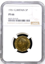 1951 Great Britain 3 Pence, NGC PR 66, KM-873, Proof