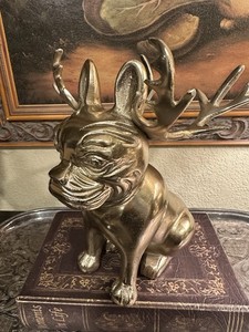 Anthropologie-Frenchie/French Bulldog-Wine Holder-Brass/Metal Figurine-w/Antlers