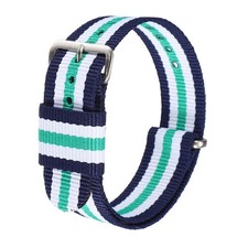 20mm Nylon Watch Bands 5 Stripe Quick Release with Silver Pin Green/Blue/White