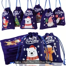24 Pack Christmas Drawstring Gift Bags, 5x3.5", Candy, Small Gifts, Gift Cards