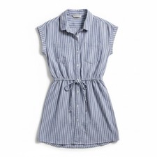 Cotton Striped Shirt Dress Coastal Cowgirl Blue White Drawstring M