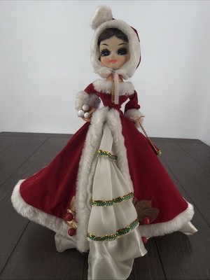 Vintage Artmark Big Eyes Christmas Bradley 15  Doll Red Dress Hoop Skirt