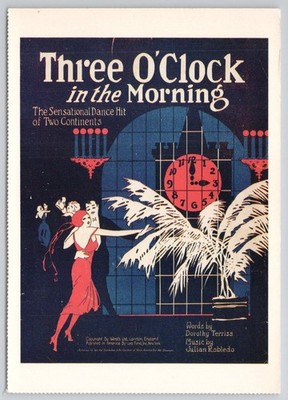 1988 Dover Postcard ''Three O'Clock in the Morning'' 1922 Sheet Music Art Deco