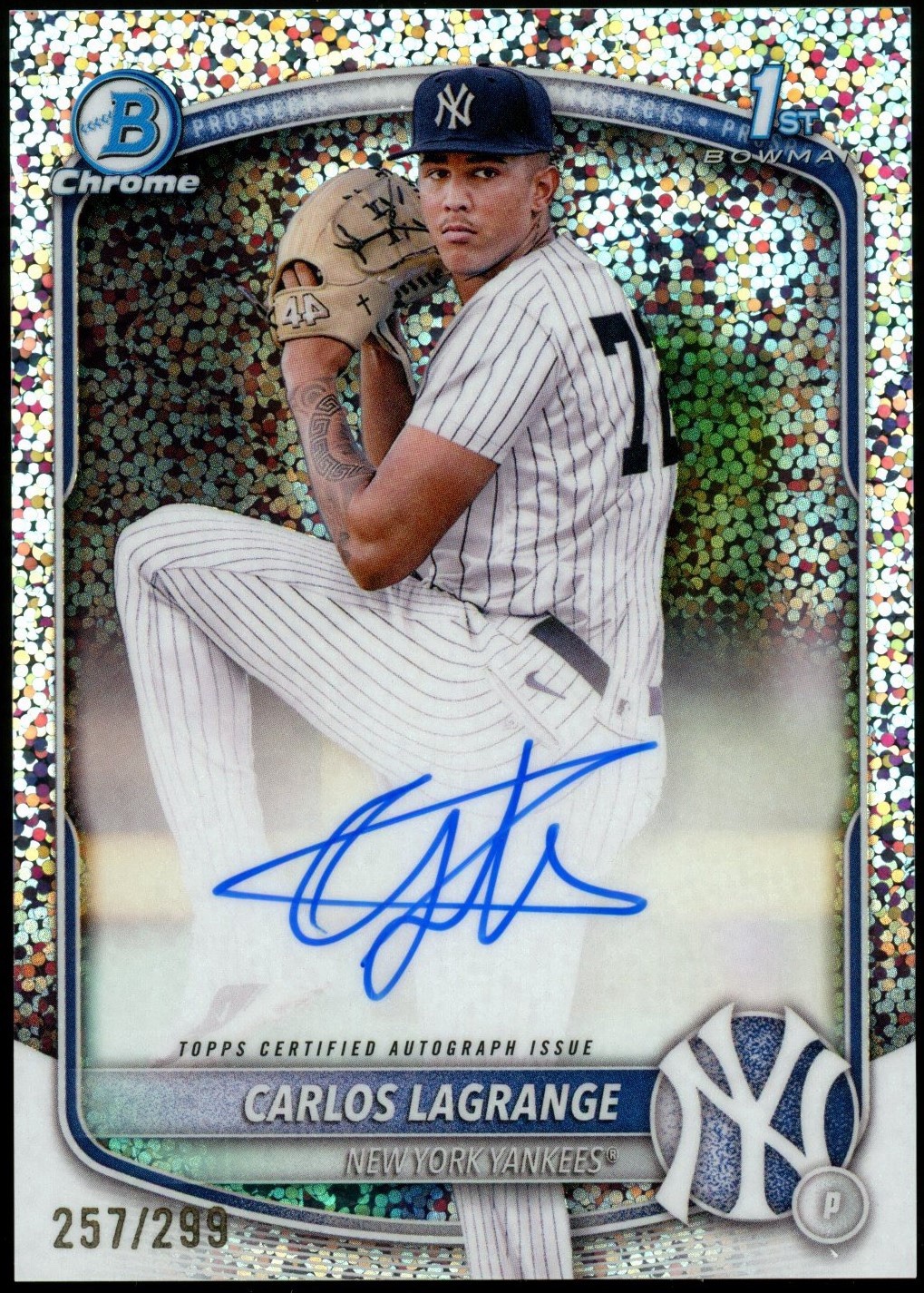 2025 Bowman Chrome Carlos Lagrange Auto Speckle Refractor /299 1st Yankees Card