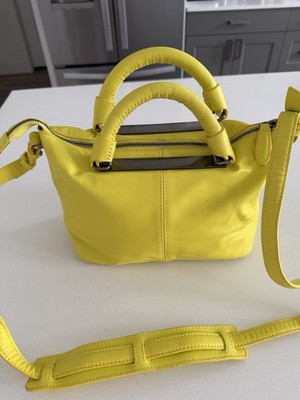 Zara Yellow Faux Leather Satchel Top Handle Crossbody Bag Removable Strap Silver