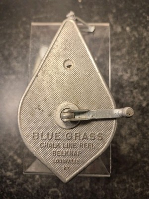 1950s ? BLUE GRASS 50ft Chalk Line Plumb Line Made USA Metal Retractable Tool 