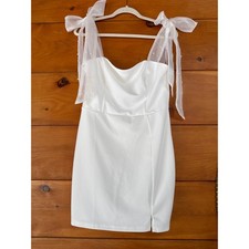 Lulus Beaming Perfection White Pearl Organza Tie-Strap Mini Dress Wedding Size L