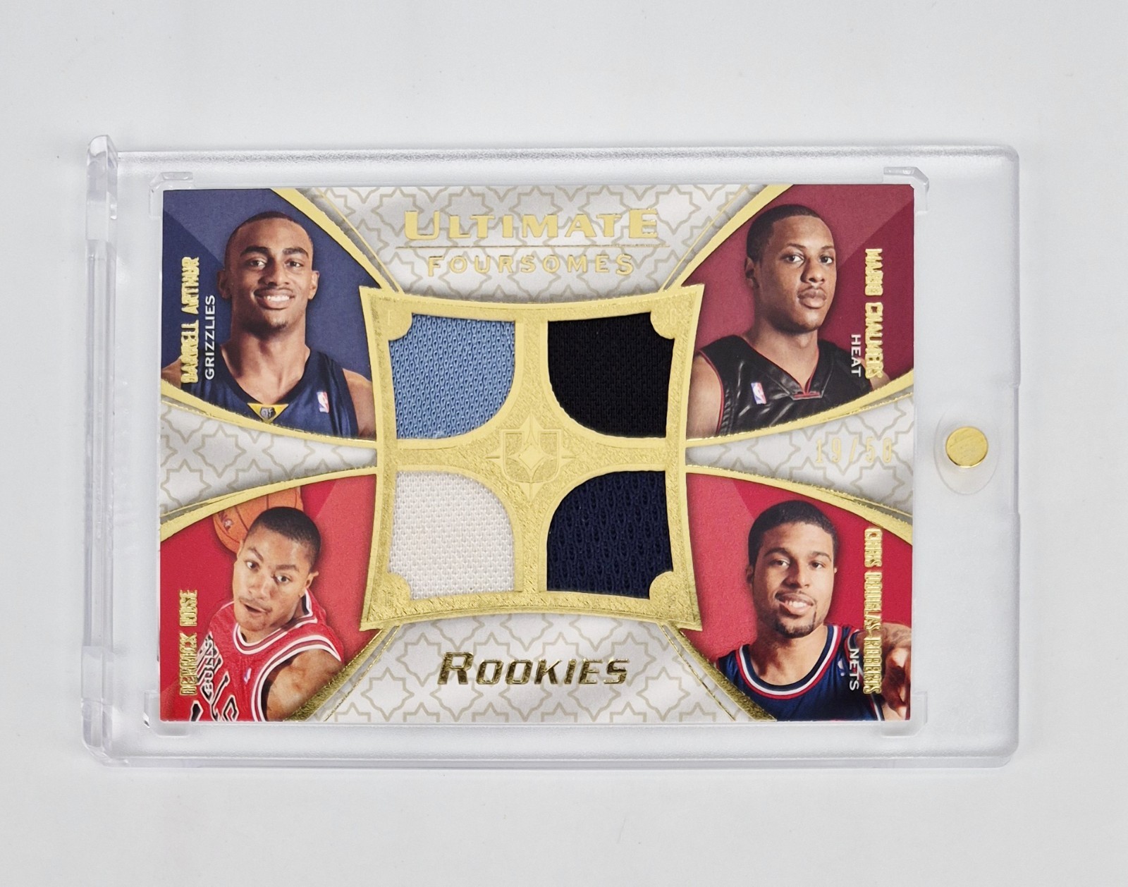 MINT #/50 RC QUAD PATCH DERRICK ROSE 2008 Darrell Arthur Mario Chalmers NBA 