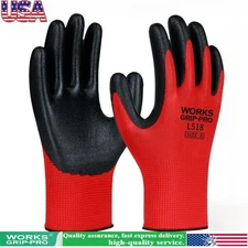 12-72 pairs WORKS ultra-thin red gloves polyurethane palm coated nylon shell -L