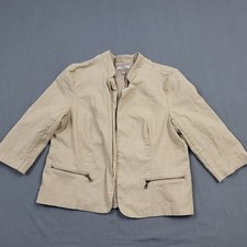Roz Ali Jacket Womens SIZE XL 3/4 Sleeve Pullover Blazer Shoulder Pads Beige