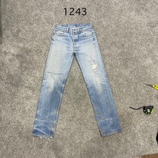 Vintage 80 USA Levi 501 Jeans Actual 29x32 Light Wash Blue Distressed Repair