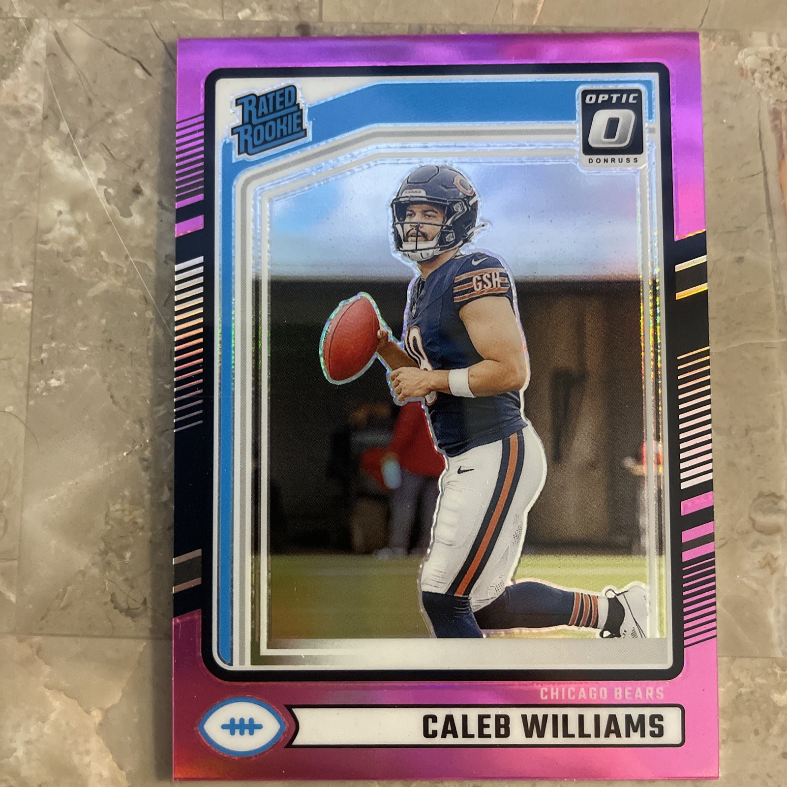 2024 Panini Donruss Optic Preview Caleb Williams Rated Rookie RC Pink Prizm Bear