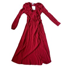 And other stories red & black polka dot midi wrap dress frill neckline SIZE US 4