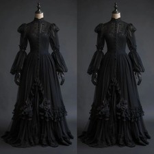 Black Gothic Victorian Prom Formal Dresses Lace-up Corset Halloween Evening Gown