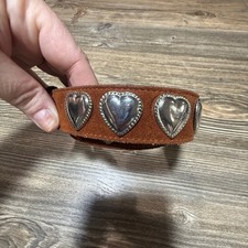 Vintage Western Suede Heart Concho Belt Brown Silver Boho Cowgirl Made in Mexico