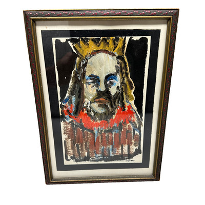 Painting On Paper Signed Antonio Brutalist Expressionist King Crown