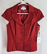 Calvin Klein Women  s Suit Blazer Jacket Size 10 Red w/ White Trim Cap Sleeve NWT