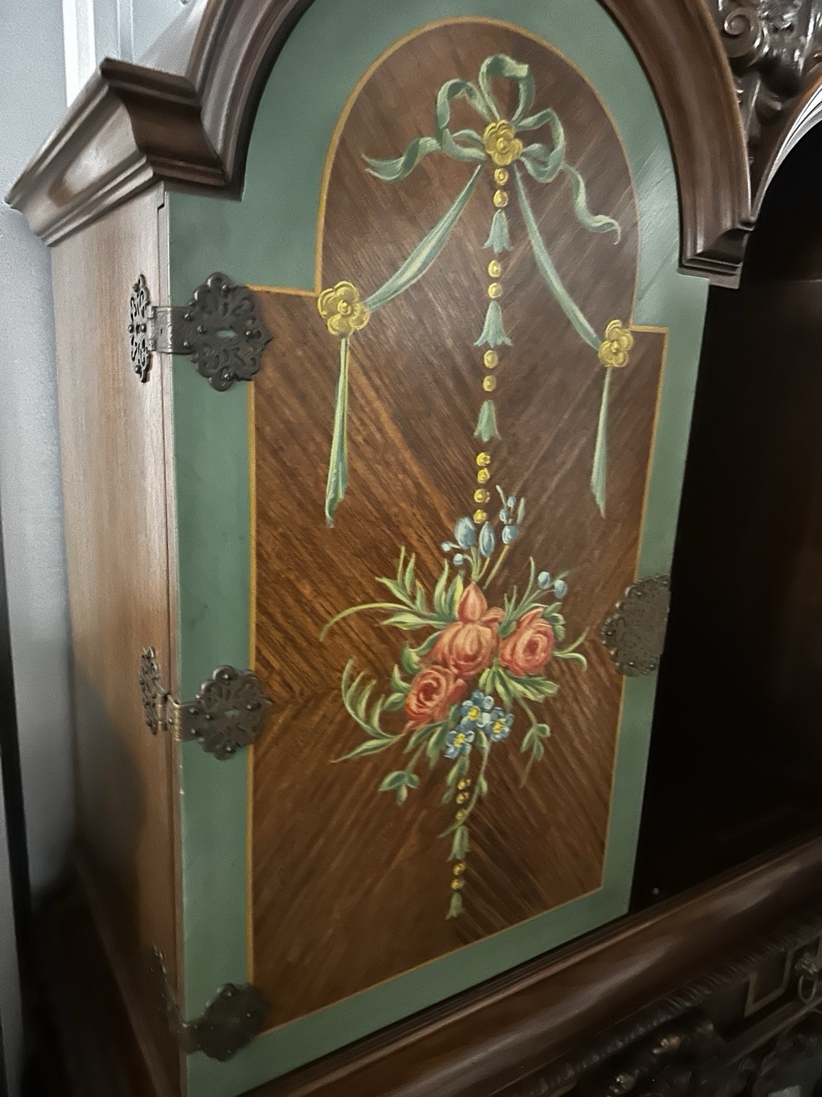 Antique Georgian Style ￼Chinoiserie Hand-painted China Cabinet Silver Chest