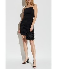 158$ Michael Kors Spaghetti Straps Ruched Bodycon Party Midi Dress Size XS Black