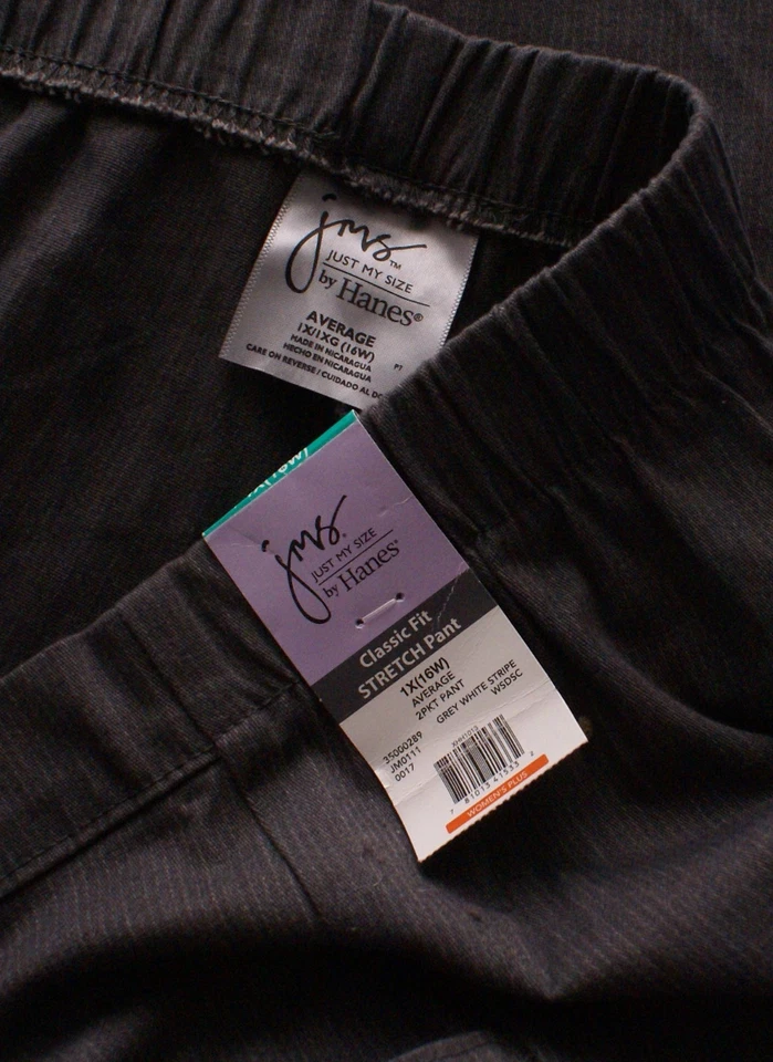 JMS Just My Size Gray Striped Pull On Stretch Straight Leg Pants, Women's 1X - Image 3 of 4