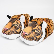Ladies Novelty Fun Slippers 3D Tiger Womens Indoor Soft Warm Shoes Size 8-10