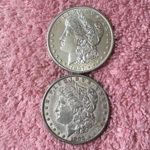 MORGAN SILVER DOLLAR COINS.  LOT OF 2  AU. DETAILS  PRE. 1921 LOT # 8