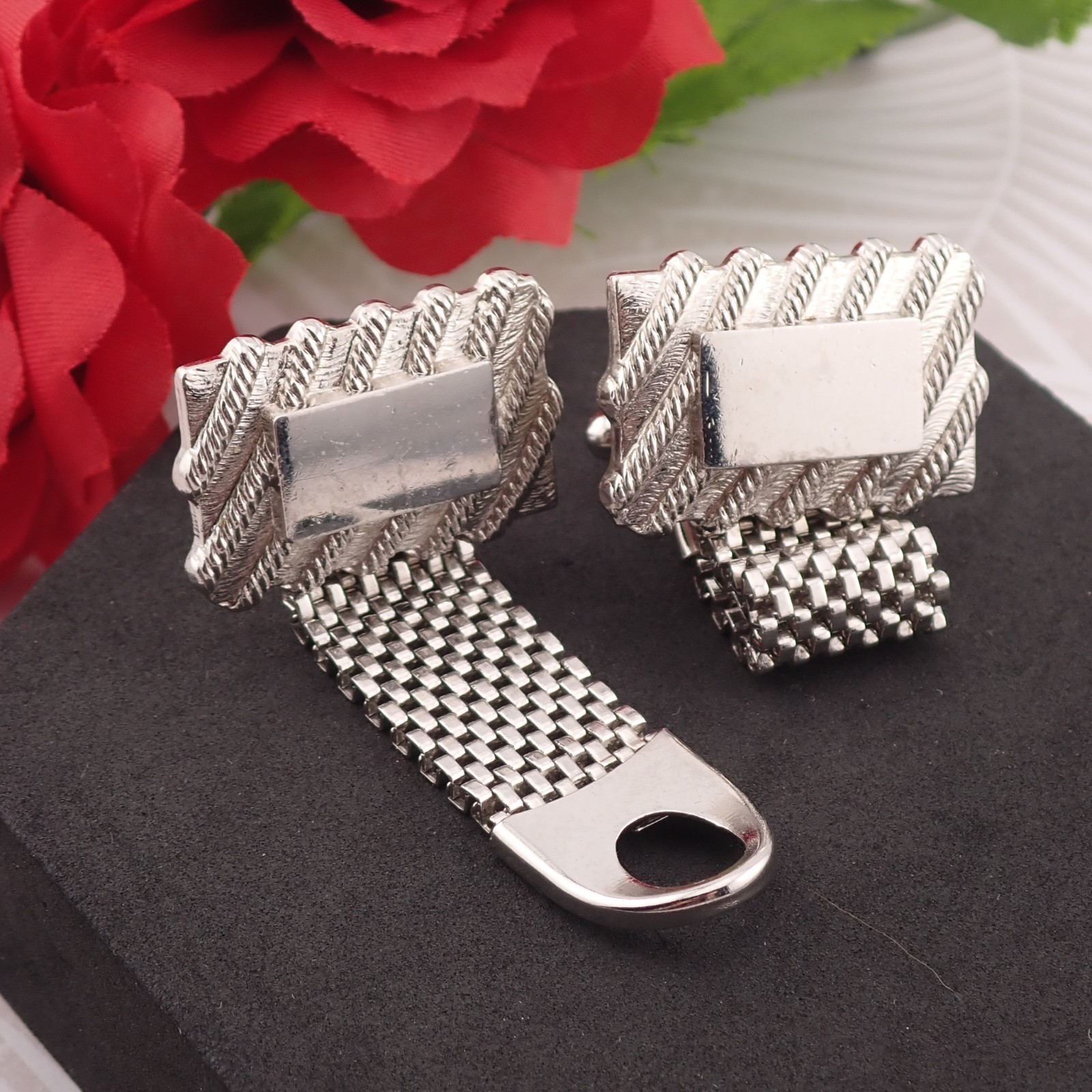 Vintage Rectangular Engravable Cartouche Silver T… - image 1