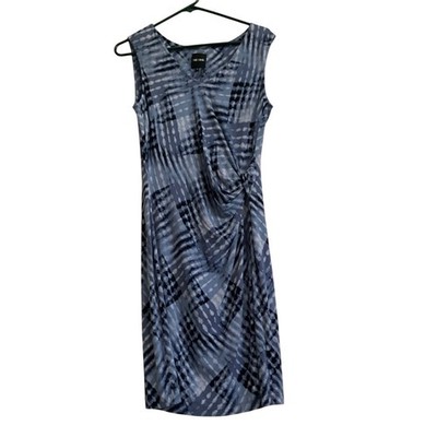 NIC+ZOE Womens Blue Abstract Tie Dye Side Drape Sleeveless Sheath Dress Size M