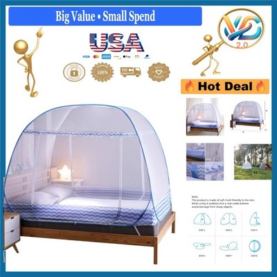 White Pop Up Mosquito Net Tent for Bed King Size Portable Durable Mesh