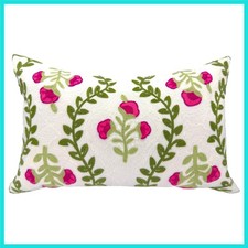 Flower Embroidered Summer Decorative Lumbar Throw Pillow Cover 12"x 20", Farm...