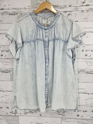 #ad #ad Rails Flutter Sleeve Denim Button Up Shirt Light Acid Wash Womens Xlarge $28.90