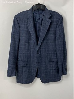 Canali Mens Blue Plaid Wool Notch Lapel Single Breasted Blazer Size 54R