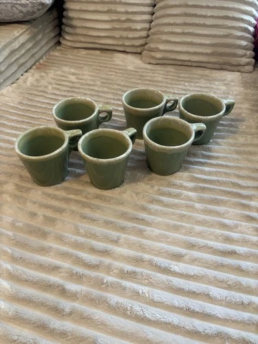 Vintage Hull USA Pottery Ovenproof Coffee Mug Set of 6 w/ Green Drip Glaze