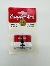 New Campbell's Kids Soup 1995 Small Mini Dollhouse Wooden Soup Cans 2 Piece Set