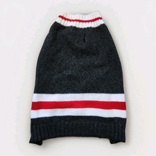 Knit Gray Red White Stripe Light Weight Dog Sweater Soft Warm Cozy Sz S EUC