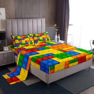  Bed Sheet Set Size Color Building Blocks Sheet Set Brick Sheets Twin Multi 945