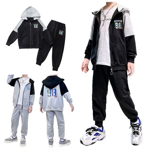 Boys Tracksuit Set Kids Hoodie Sweatpants Jogging Sweatshirt Sports Two-Piece - Picture 5 of 31