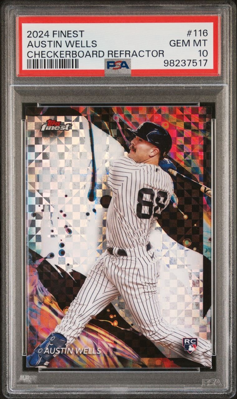 2024 Topps Finest #116 Austin Wells Uncommon Checkerboard Refractor PSA 10