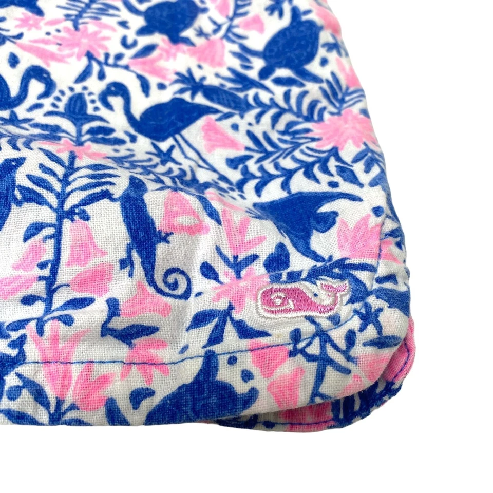 VINEYARD VINES Girls Shorts Large Linen Blend Whale Logo Pink Blue Print - Image 2 of 4
