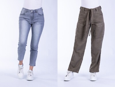 BLUE MONKEY DAMEN JEANS  GRAU KHAKI B-WARE  STRETCH CARGO GÜRTEL ANKLE HIGH