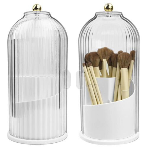 360° Rotating Makeup Brush Holder With Lid Luxury Cosmetic Organizer Storage Box - Picture 3 of 11
