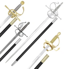 Historical Swept Hilt Rapier Sword  EN45 steel Blade / Leather-Wrapped Grip