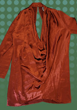 ASOS Small 4 Satin-like Metallic Orange Copper Drape Waterfall Short Dress Top