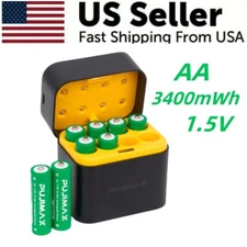 8PACKS AA Lithium Batteries 3400mWh 1.5V Rechargeable with Charger Box PUJIMAX