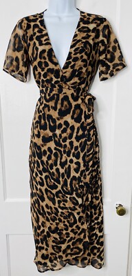 leopard wrap midi dress Women's Leopard Wrap Ruffle Midi Dress, Natural